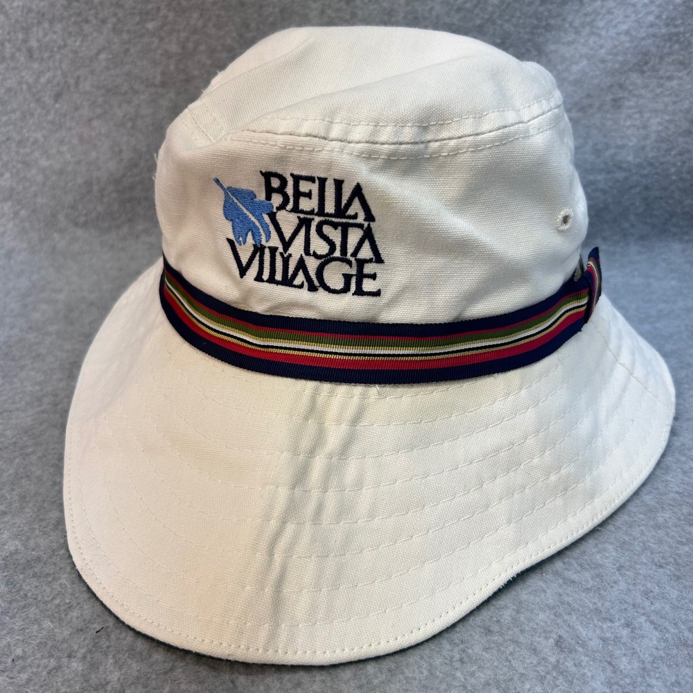 Bella Vista Village White Duckster Bucket Hat Vintage USAGolf Sun Crusher L